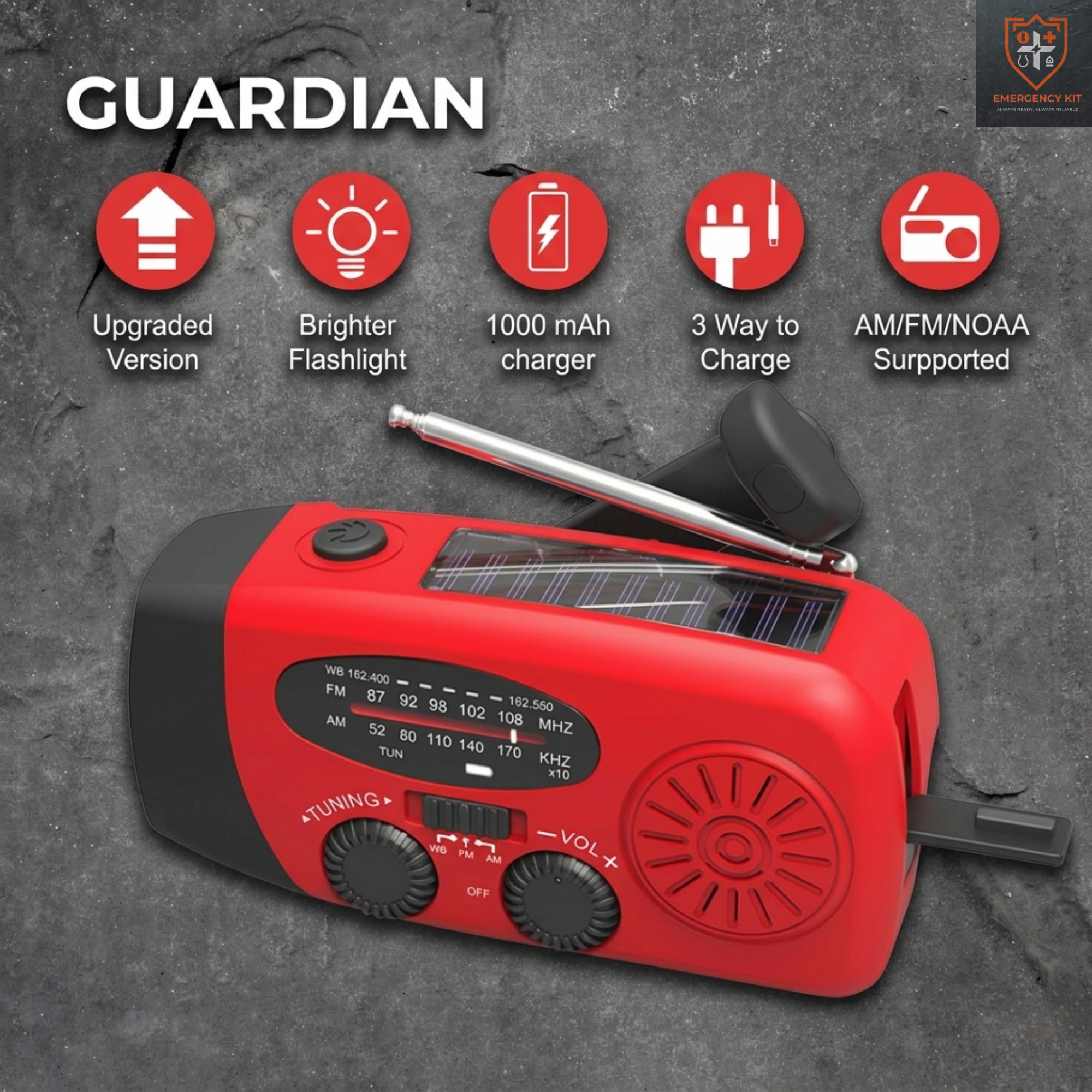 Guardian Solar/Crank Weather Radio | 3-in-1 Emergency Power & Light Station