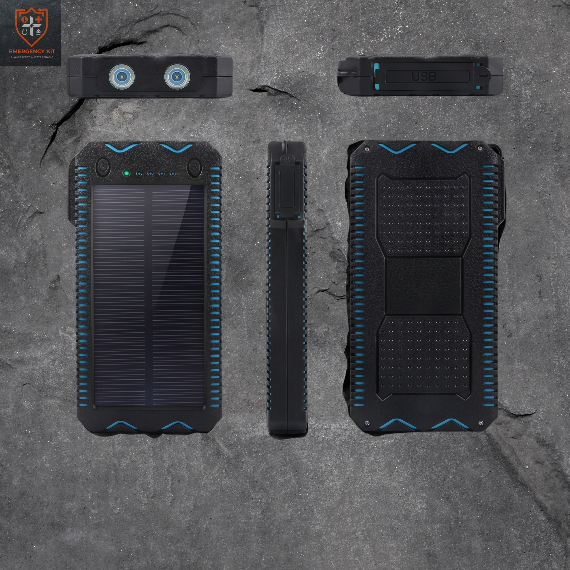 OmniCharge Rugged Solar Power Bank | Dual-LED & Integrated Igniter