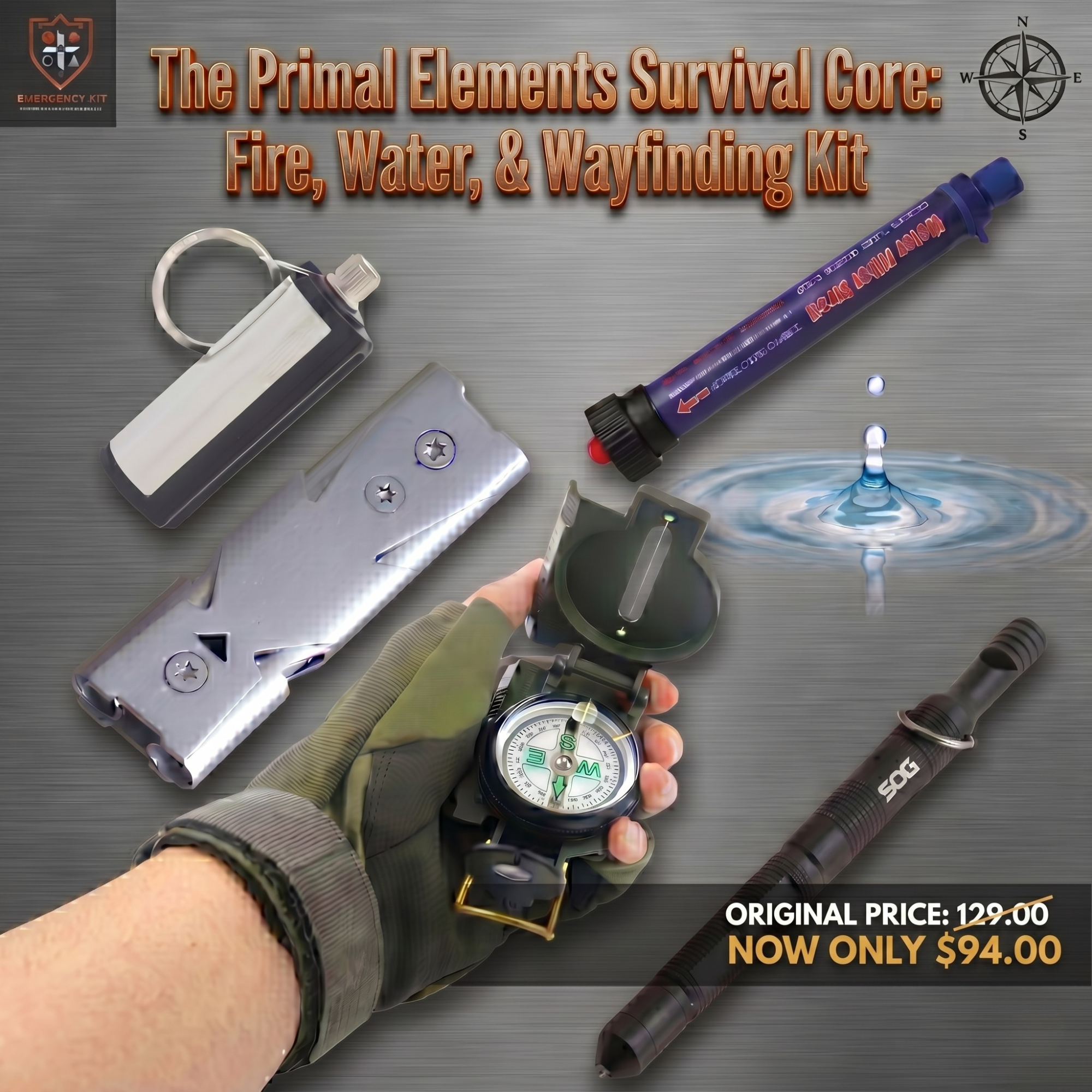 The Primal Elements Survival Core: Fire, Water, & Wayfinding Kit